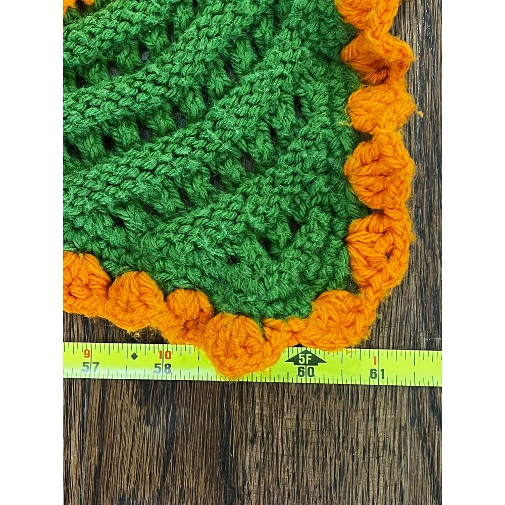 Vtg Handmade Knit Blanket Throw Granny Yellow Green Orange Squares Crochet 61x76